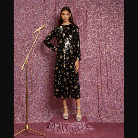 Sister Jane Super Star Black & Gold Sequin Midi Dress M - Picture 4 of 11